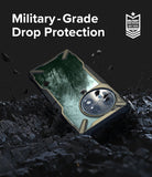 OnePlus 11 5G Case | Fusion-X - Rugged phone case on dark, rocky terrain with military-grade drop protection text and badge.