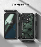 OnePlus 11 5G Case | Fusion-X - Front, back, and side views of a rugged camo phone case on a OnePlus 11 5G.