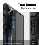 OnePlus 12R Case | Fusion-X - Close-up of phone case buttons with textured, tactile designs for easy identification.