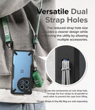 OnePlus 12R Case | Fusion-X - A phone in a black protective case with dual strap holes, worn with green lanyards and a small bag.