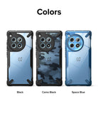 OnePlus 12R Case | Fusion-X - Three OnePlus 12R Fusion-X cases in Black, Camo Black, and Space Blue displayed side-by-side.