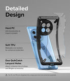 OnePlus 12R Case | Fusion-X - Exploded view of a black protective phone case highlighting PC, TPU, and lanyard hole features.