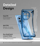 OnePlus 12R Case | Fusion-X - Exploded view of a blue phone case highlighting PC and TPU materials and lanyard holes.