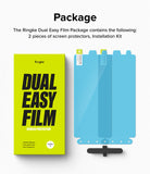 OnePlus 12 Screen Protector | Dual Easy Film [2 Pack] - OnePlus 12 Screen Protector - Ringke Dual Easy Film box next to two blue screen protectors and an installation tool.