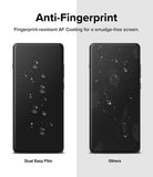 OnePlus 12 Screen Protector | Dual Easy Film [2 Pack] - OnePlus 12 Screen Protector - Comparison showing a clean Dual Easy Film screen versus a smudged screen with fingerprints.