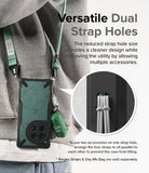OnePlus 12 Case | Fusion-X - A phone in a green marble case with dual strap holes, showing accessories attached via lanyards.