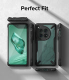 OnePlus 12 Case | Fusion-X - Multiple views of a black rugged phone case with a green marble-patterned back on a white surface.
