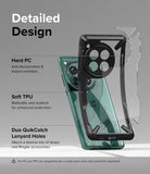 OnePlus 12 Case | Fusion-X - Exploded view of a black protective phone case highlighting PC and TPU materials and lanyard holes.