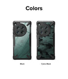 OnePlus 12 Case | Fusion-X - Two OnePlus 12 phones in Black and Camo Black Fusion-X cases showing rear camera modules.