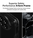 OnePlus 13R Case | Fusion-X - Close-up of a black phone case corner with an X-shaped frame design next to a rocky texture.