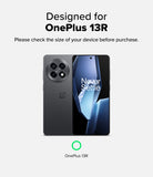 OnePlus 13R Screen Protector | Tempered Glass - A gray OnePlus 13R smartphone shown from front and back with text confirming device fit.