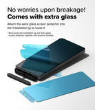 OnePlus 13R Screen Protector | Tempered Glass - Smartphone with installation jig and extra blue-tinted tempered glass screen protectors.