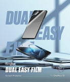 [Bundle] OnePlus 13 | Fusion-X Magnetic - OnePlus 13 phones with Ringke Dual Easy Film screen protectors floating in blue.