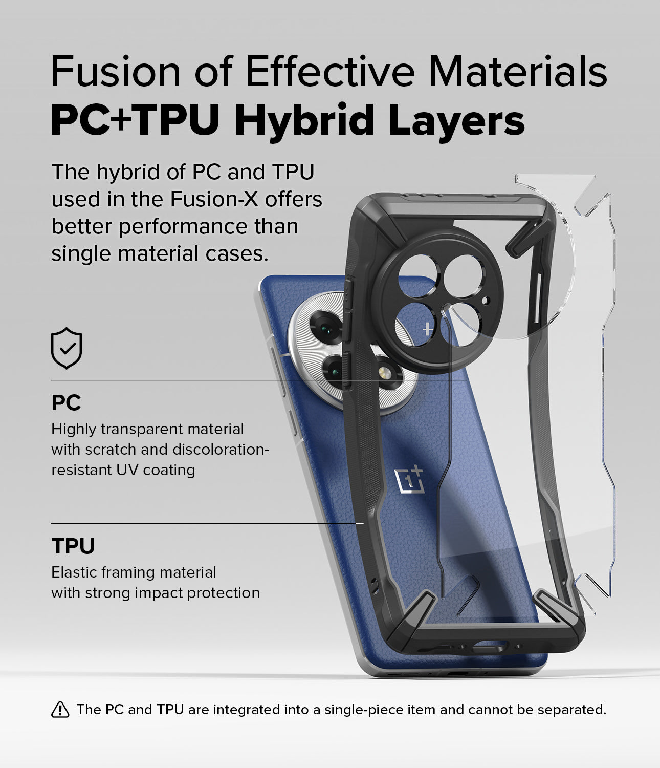 OnePlus 13 Case | Fusion-X - Exploded view showing PC and TPU hybrid layers of the protective phone case.
