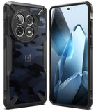 OnePlus 13 Case | Fusion-X - Rugged black protective case with camo pattern back and circular camera cutout on a OnePlus 13.