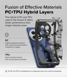 OnePlus 13 Case | Fusion-X - Exploded view of a hybrid PC and TPU phone case showing material layers on a blue OnePlus 13.