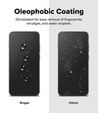 OnePlus 13S Screen Protector | Easy Slide Tempered Glass - Comparison showing water beading on a clean Ringke screen versus smudges on another.