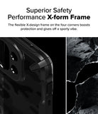OnePlus 13S Case | Fusion-X - Close-up of a black phone case corner with a rugged, reinforced X-design frame next to jagged rock.