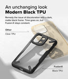 OnePlus 13S Case | Fusion-X - Comparison of a yellowed clear TPU case and a pristine black Fusion-X case on a white surface.