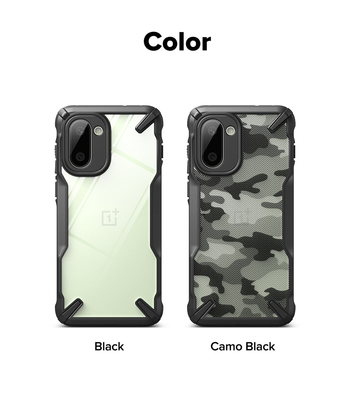 OnePlus 15R Case | Fusion-X - Two rugged phone cases in Black and Camo Black with reinforced corners and camera cutouts.