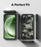 OnePlus 15R Case | Fusion-X - Multiple views of a black camouflage phone case showing front, back, and side profiles.