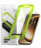 OnePlus 15 Screen Protector | Easy Slide Tempered Glass (2P) - OnePlus 15 Screen Protector - Two tempered glass protectors with a neon green easy-installation alignment tray and box.