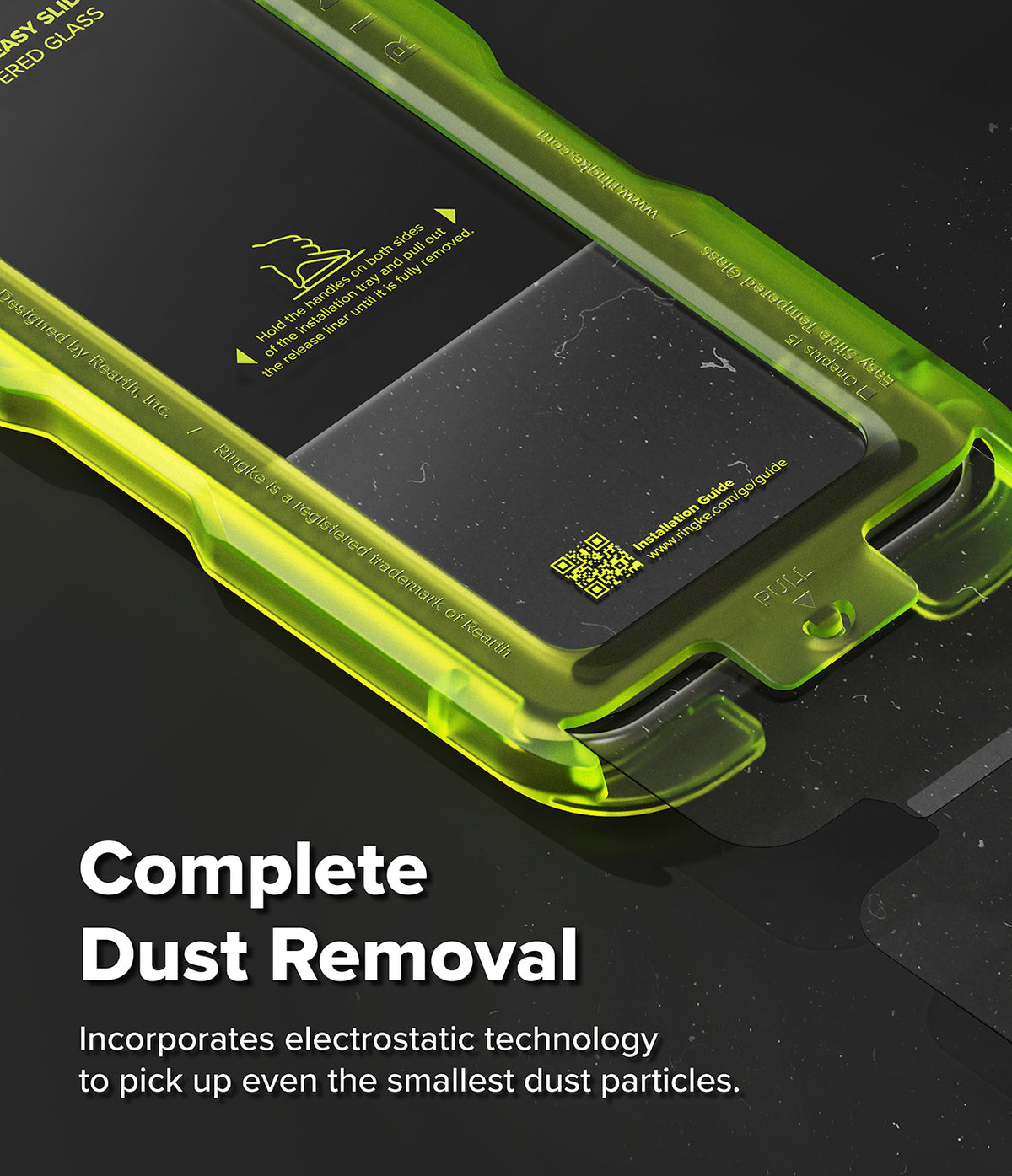[Bundle] OnePlus 15 | Fusion-X - OnePlus 15 | Fusion-X - Neon green screen protector installation tray with dust removal instructions and QR code.