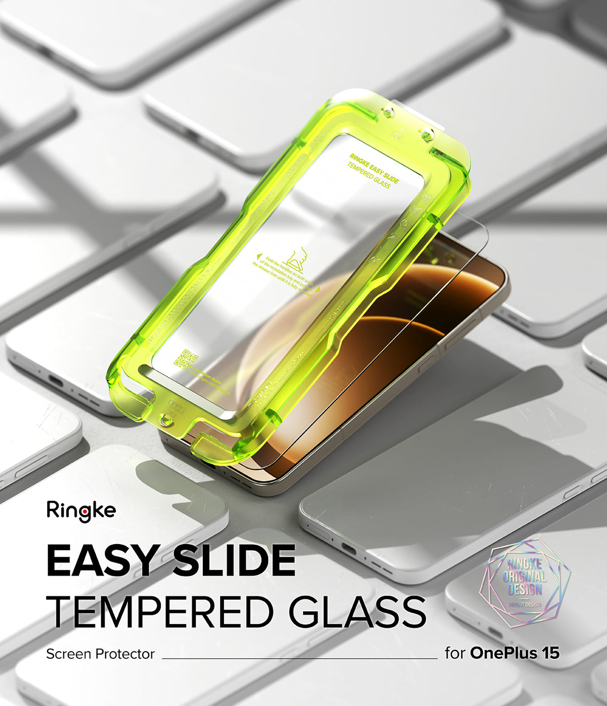 [Bundle] OnePlus 15 | Fusion-X - Neon green Easy Slide installation tray with tempered glass screen protector for OnePlus 15.