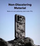 [Bundle] OnePlus 15 | Fusion-X - OnePlus 15 | Fusion-X - Camouflage patterned phone case on a rock against a blue sky with text about non-discoloring material.