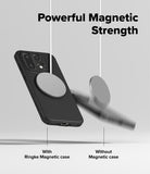 OnePlus 15 Case | Onyx Magnetic - A magnetic disc holds a phone in a black case while another falls without a case.