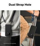 OnePlus 15 Case | Onyx Magnetic - Black phone case with dual strap holes shown worn as a neck lanyard and a wrist strap.
