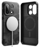 OnePlus 15 Case | Onyx Magnetic - Black camo phone case with a magnetic charger attached and an interior view of the case.