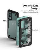 OnePlus Nord 2 Case | Fusion-X - Black and Camo Black protective phone cases shown from the back with text overlays.