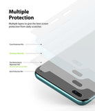 OnePlus Nord Screen Protector | Dual Easy Film - OnePlus Nord Screen Protector - Exploded view showing four layers of protective film stacked above a smartphone screen.