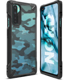 OnePlus Nord Case | Fusion-X - Black rugged phone case with blue camo back and front view showing Nord screen display.