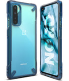 OnePlus Nord Case | Fusion-X - Blue transparent protective phone case shown from front and back angles.