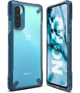 OnePlus Nord Case | Fusion-X - Blue transparent protective phone case shown from front and back angles.