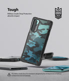 OnePlus Nord Case | Fusion-X - Black and blue camouflage phone case with military-grade drop protection badge.