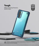 OnePlus Nord Case | Fusion-X - A blue OnePlus Nord phone in a clear, rugged protective case with military-grade drop protection.
