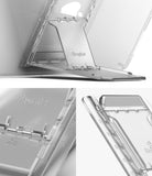 Outstanding | Tablet Stand - Close-up views of a silver, adjustable Ringke tablet stand with visible metal hinges and angle markings.