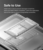 Outstanding | Tablet Stand - A clear tablet stand being attached to the back of a transparent tablet case.