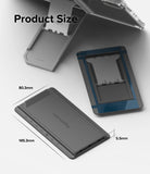 Outstanding | Tablet Stand - Gray tablet stand showing dimensions 145.3mm by 80.3mm by 5.5mm with various angle markings.