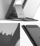 Outstanding | Tablet Stand - Close-up views of a gray Ringke tablet stand showing its adjustable hinge mechanism and folding design.