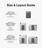 Outstanding | Tablet Stand - Size and layout guide showing tablet stand installation positions for various tablet sizes.