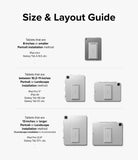 Outstanding | Tablet Stand - Size and layout guide showing tablet stand placement for various device sizes in portrait and landscape.