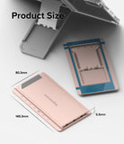 Outstanding | Tablet Stand - Rose gold tablet stand showing dimensions of 145.3mm by 80.3mm by 5.5mm with angle markings.