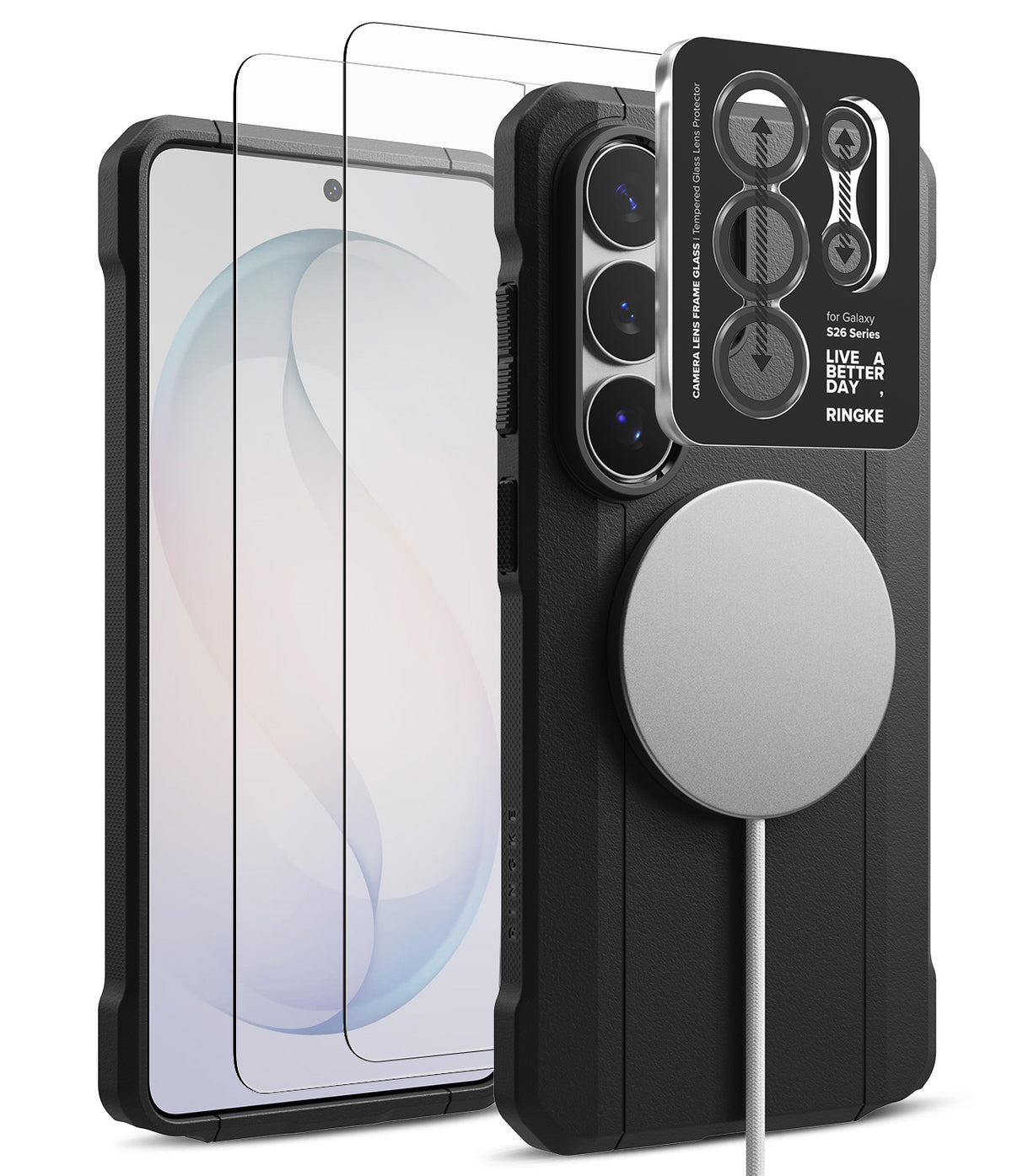 [Bundle] Galaxy S26 Ultra | Onyx α Magnetic - Bundle: Galaxy S26 Ultra | Onyx α Magnetic - Black phone case with magnetic charger, screen protector, and lens cover.