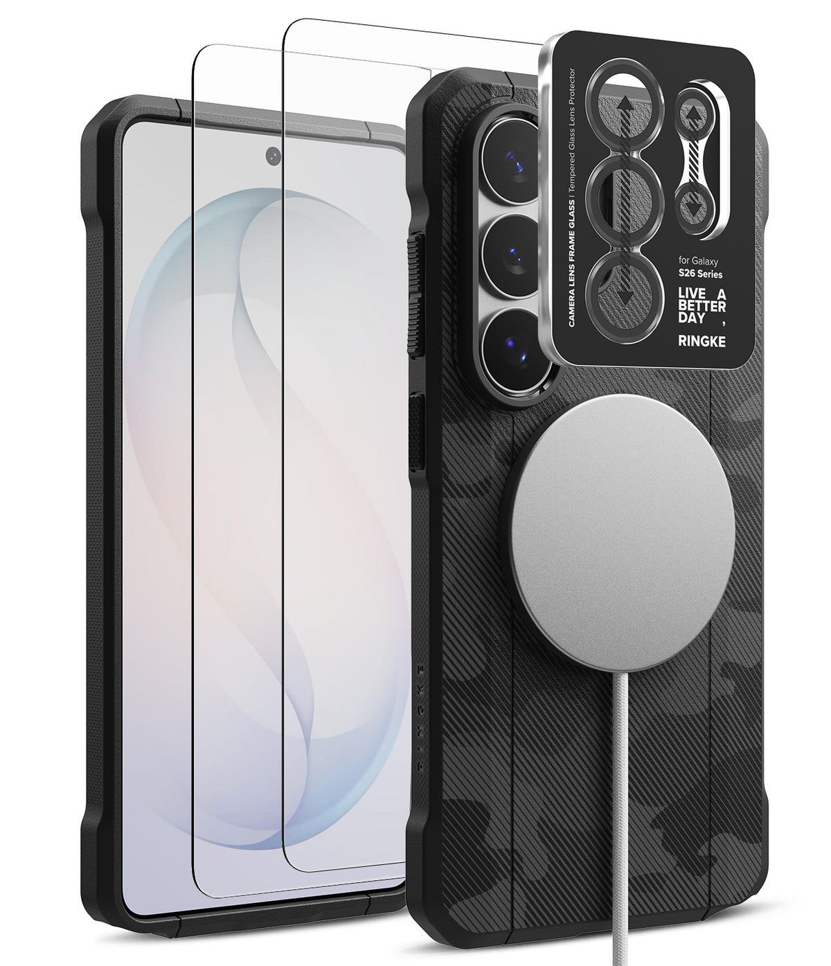 [Bundle] Galaxy S26 Ultra | Onyx α Magnetic - Camo phone case with magnetic charger, screen protector, and camera lens cover.