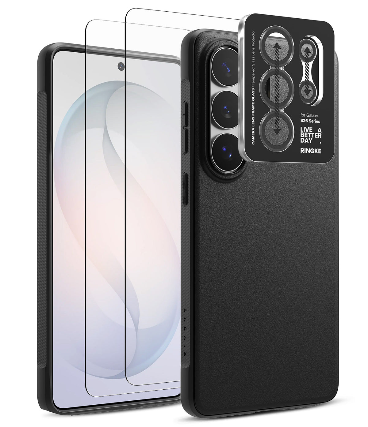 [Bundle] Galaxy S26 Ultra | Onyx - Galaxy S26 Ultra | Onyx - Black phone case with a camera lens protector and two screen protectors floating in front.