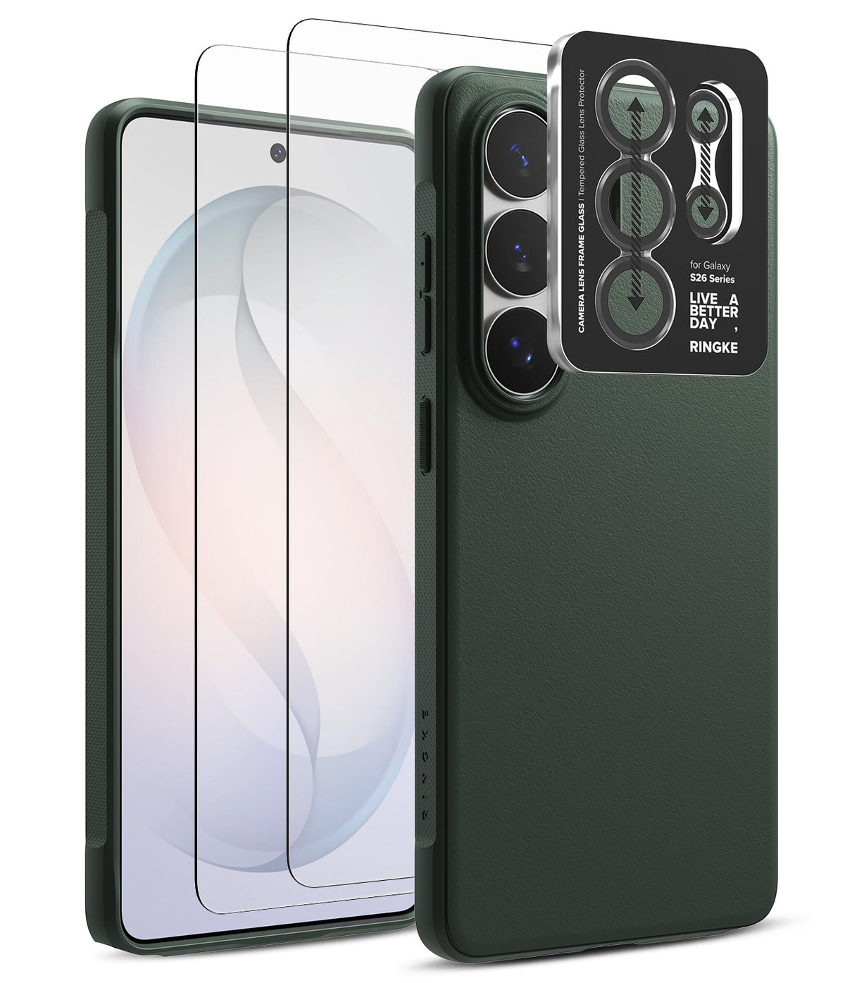 [Bundle] Galaxy S26 Ultra | Onyx - Green phone case, screen protector, and camera lens cover for Galaxy S26 Ultra.